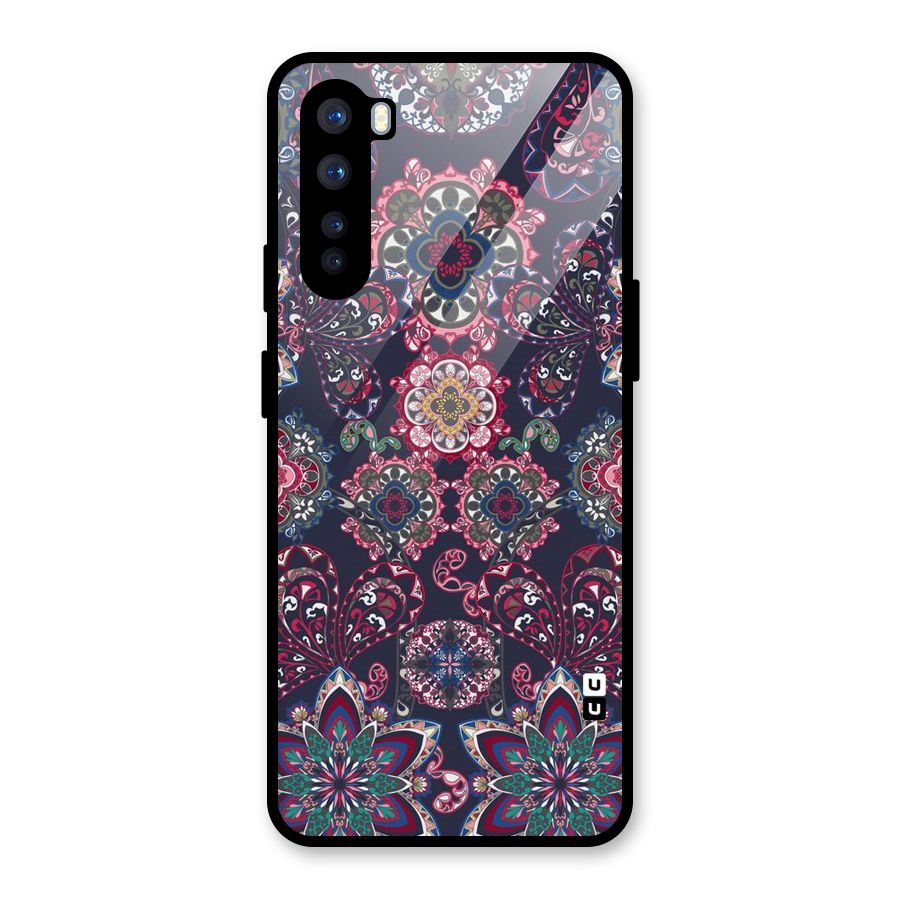 Navy Blue Bloom Pattern Glass Back Case for OnePlus Nord