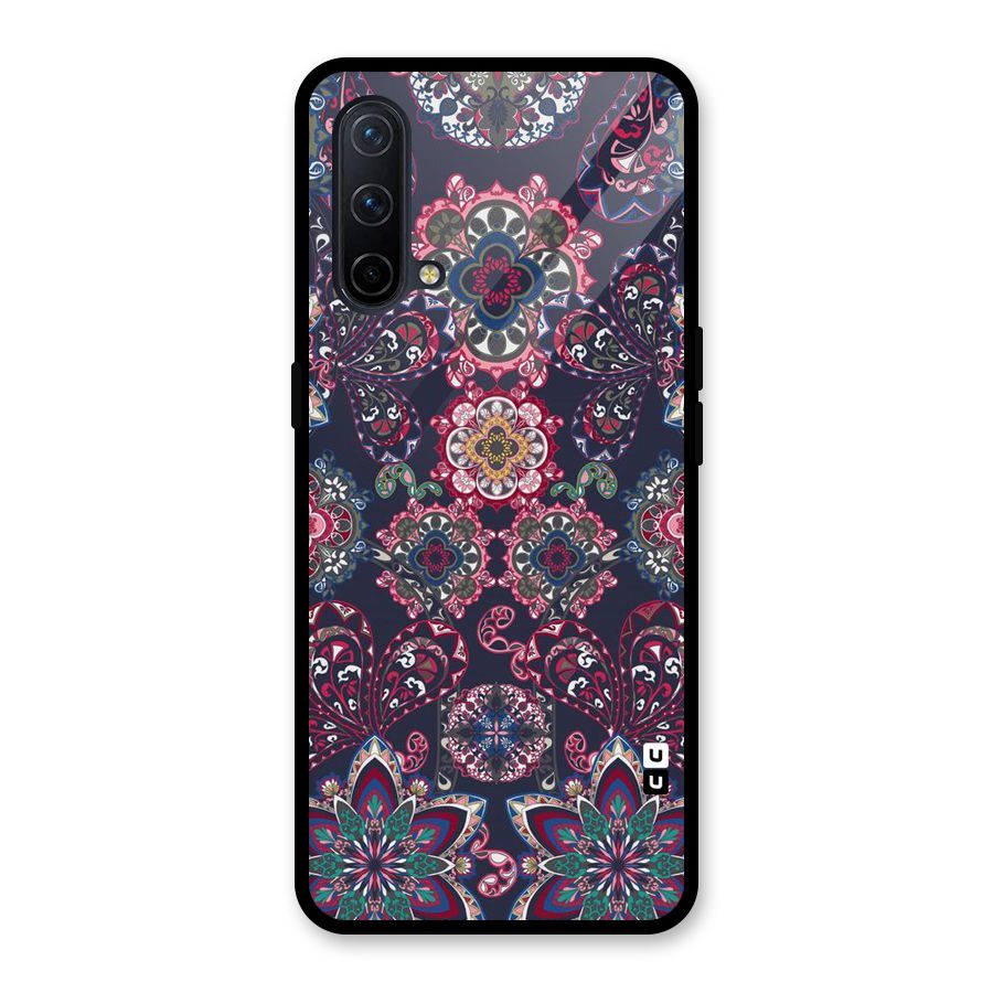 Navy Blue Bloom Pattern Glass Back Case for OnePlus Nord CE 5G