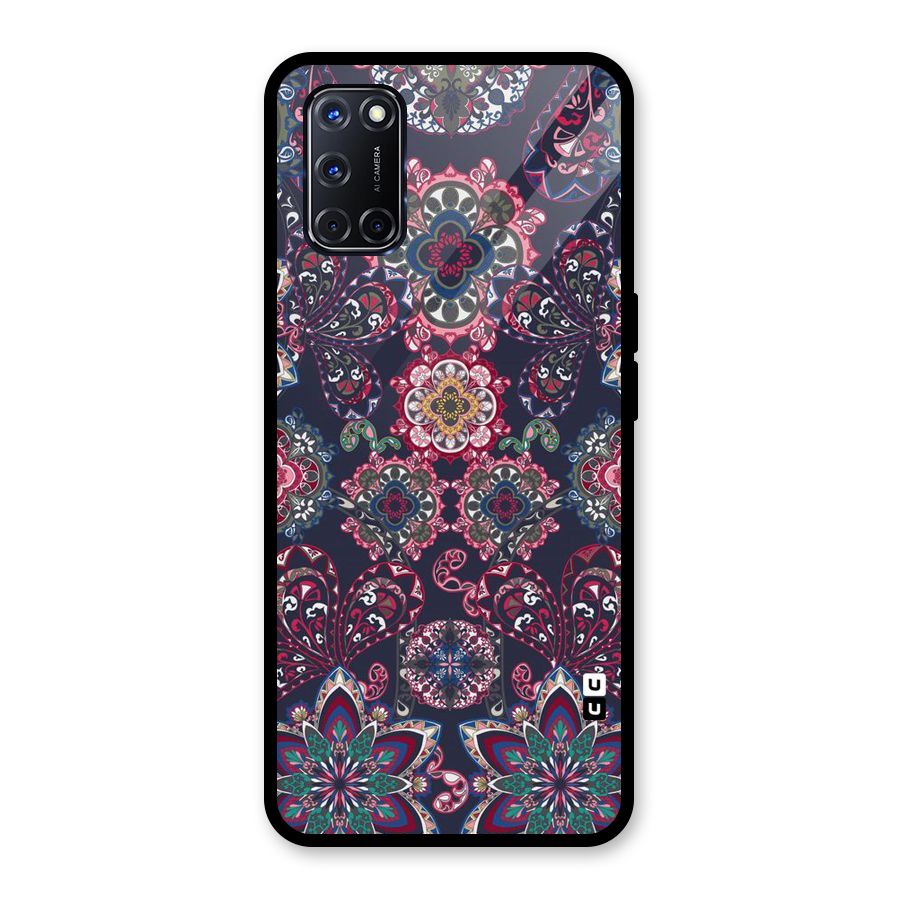 Navy Blue Bloom Pattern Glass Back Case for Oppo A52