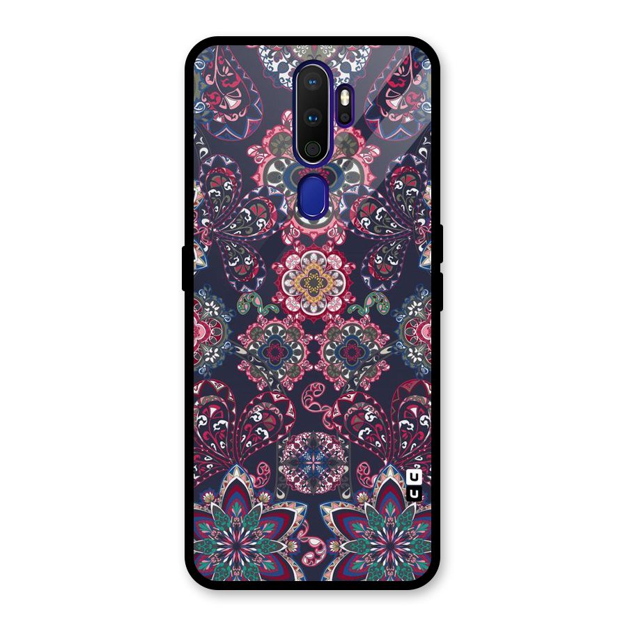 Navy Blue Bloom Pattern Glass Back Case for Oppo A9 (2020)