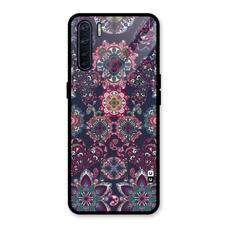Navy Blue Bloom Pattern Glass Back Case for Oppo F15