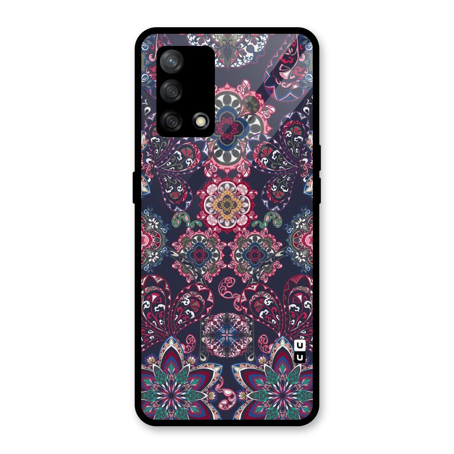 Navy Blue Bloom Pattern Glass Back Case for Oppo F19