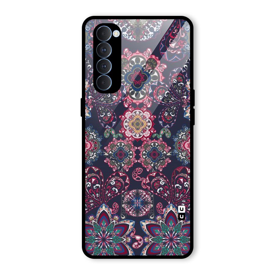 Navy Blue Bloom Pattern Glass Back Case for Oppo Reno4 Pro
