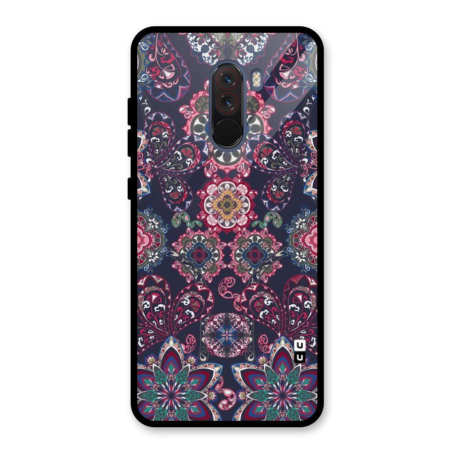 Navy Blue Bloom Pattern Glass Back Case for Poco F1