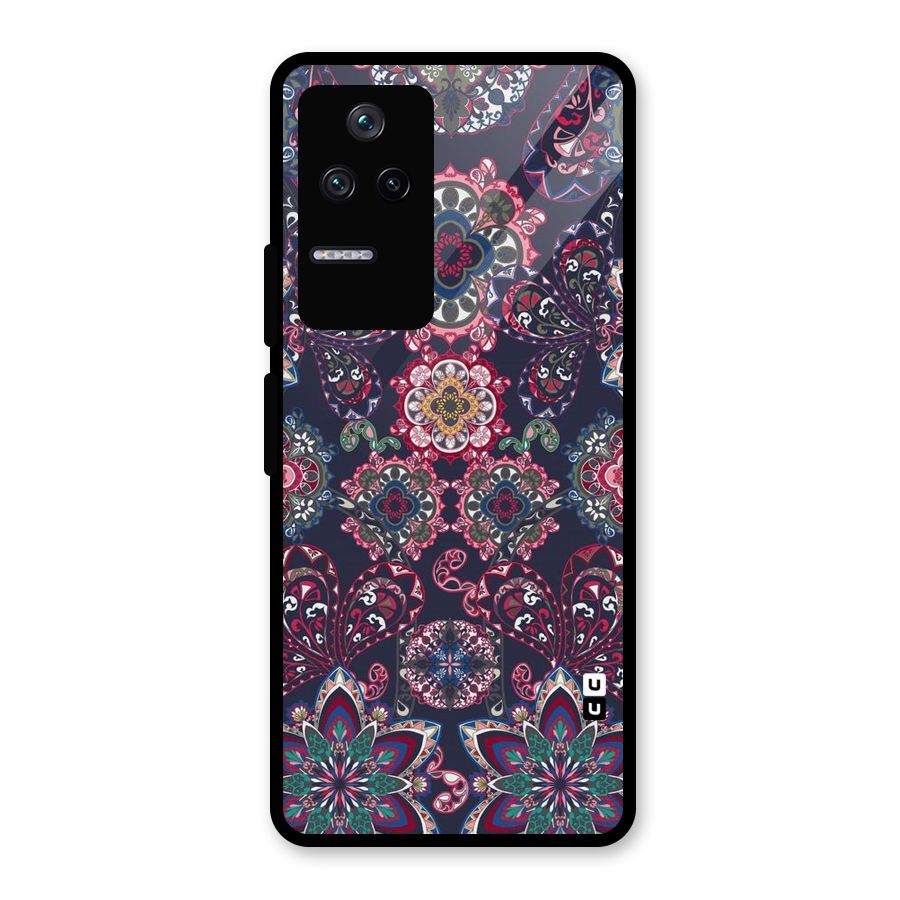 Navy Blue Bloom Pattern Glass Back Case for Poco F4 5G