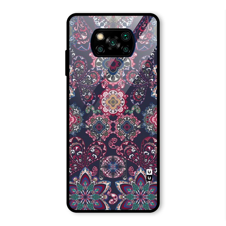 Navy Blue Bloom Pattern Glass Back Case for Poco X3 Pro