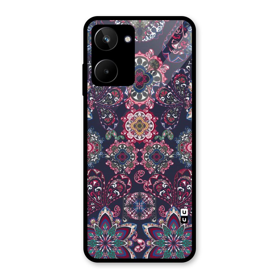 Navy Blue Bloom Pattern Glass Back Case for Realme 10