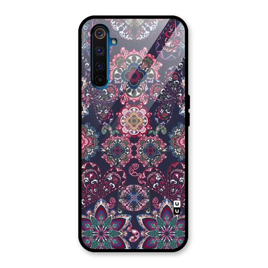 Navy Blue Bloom Pattern Glass Back Case for Realme 6 Pro