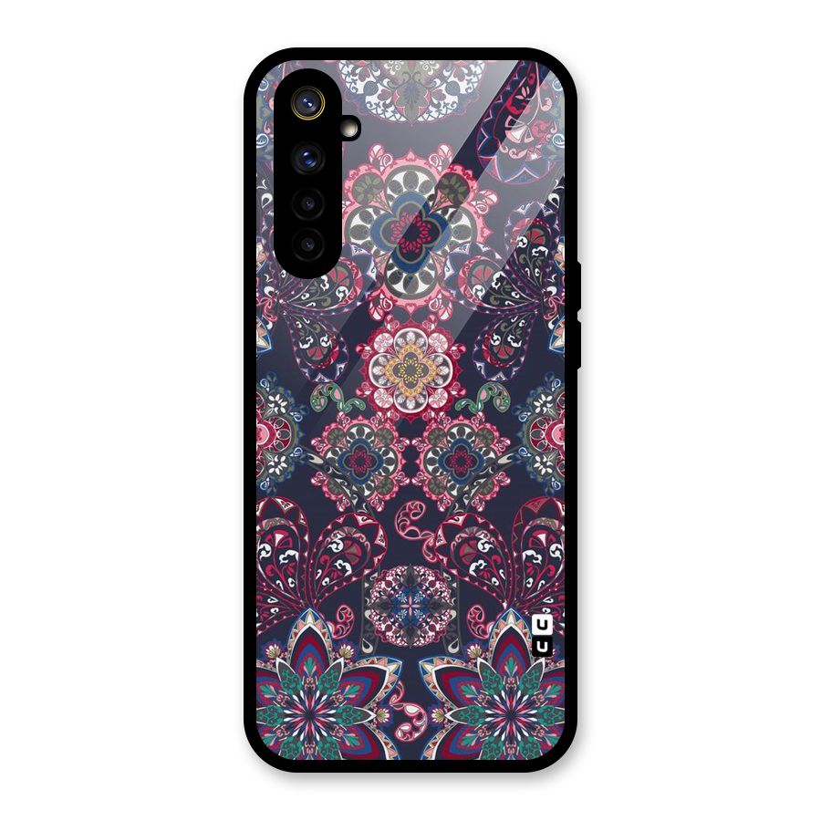 Navy Blue Bloom Pattern Glass Back Case for Realme 6i