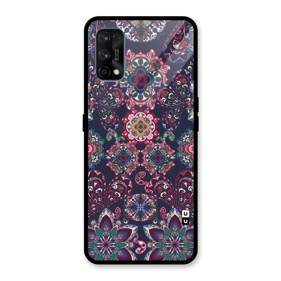 Navy Blue Bloom Pattern Glass Back Case for Realme 7 Pro