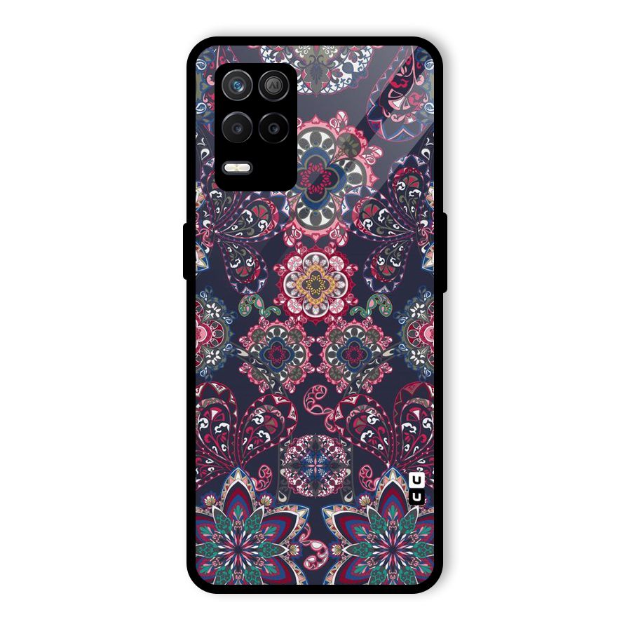 Navy Blue Bloom Pattern Glass Back Case for Realme 8 5G