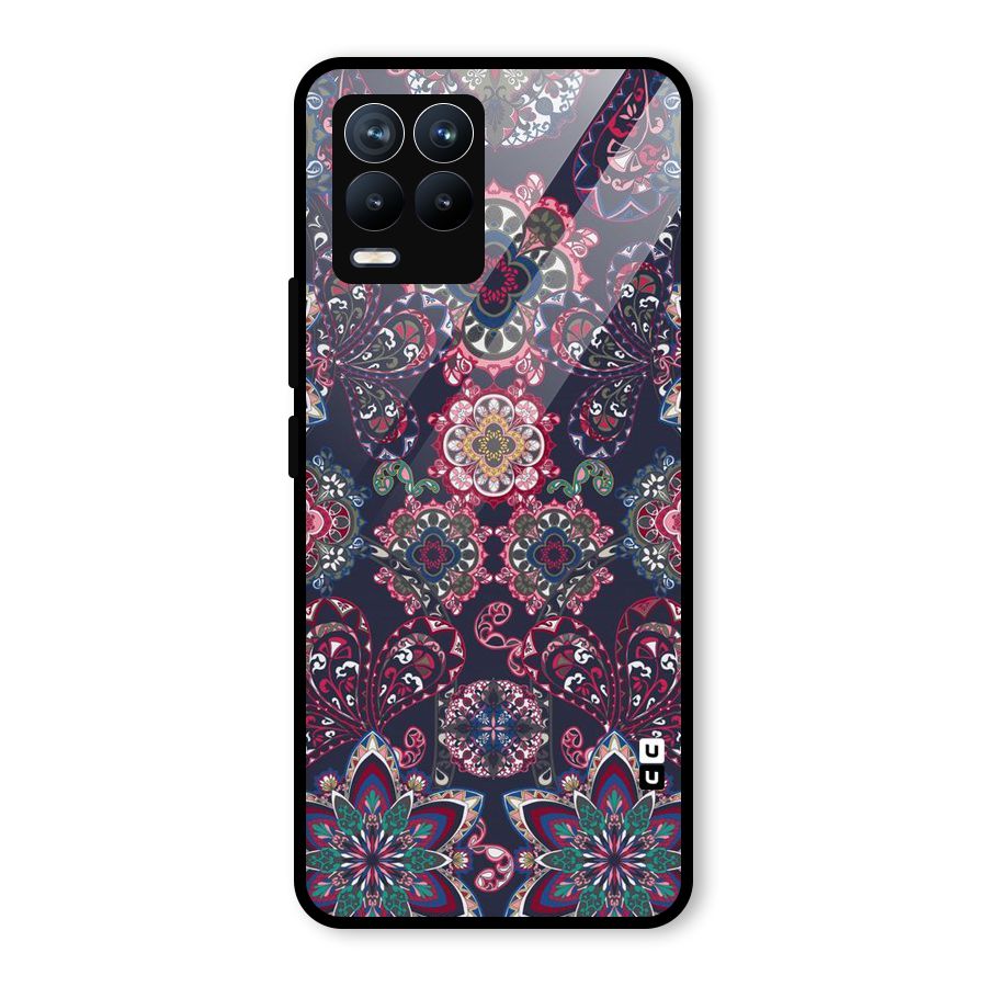 Navy Blue Bloom Pattern Glass Back Case for Realme 8 Pro