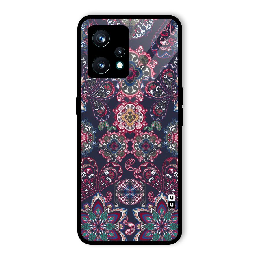Navy Blue Bloom Pattern Glass Back Case for Realme 9 Pro Plus 5G