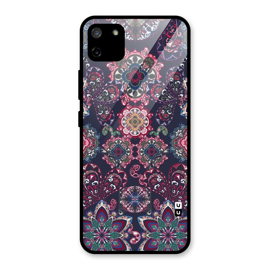 Navy Blue Bloom Pattern Glass Back Case for Realme C11