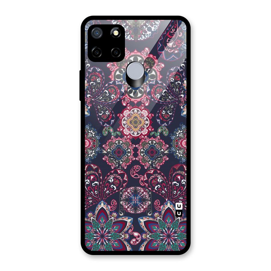 Navy Blue Bloom Pattern Glass Back Case for Realme C12