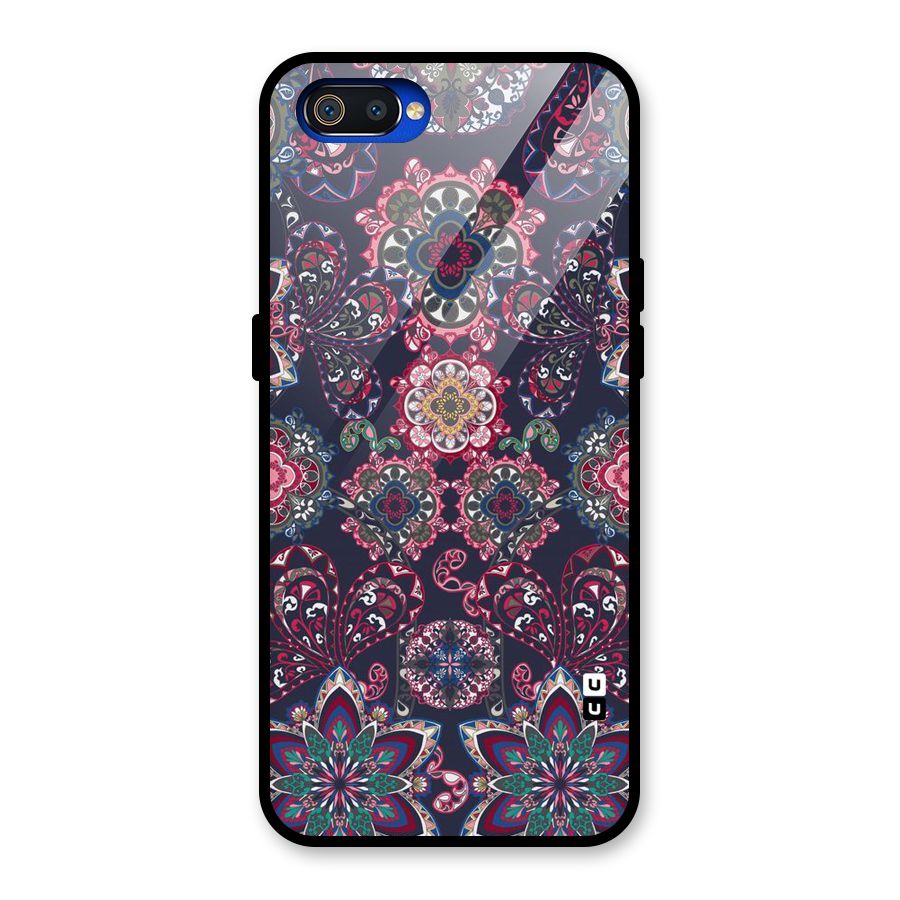 Navy Blue Bloom Pattern Glass Back Case for Realme C2