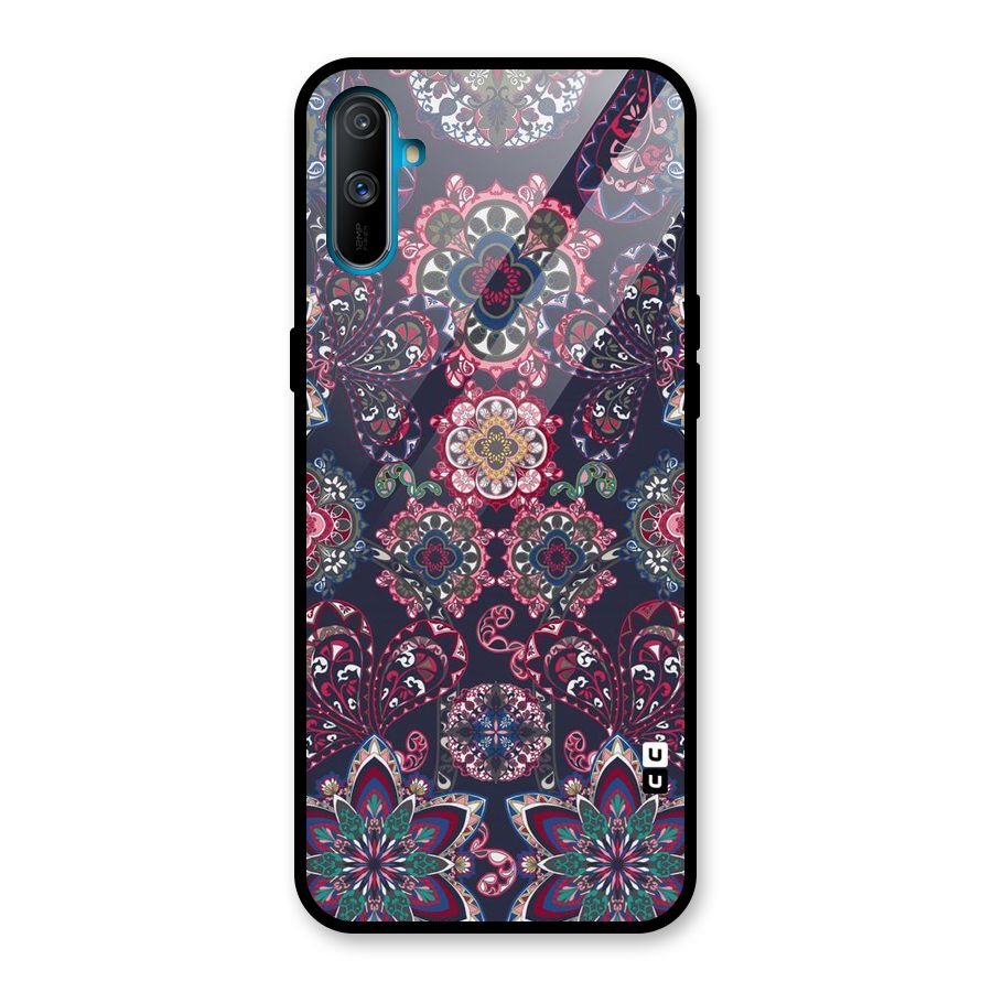 Navy Blue Bloom Pattern Glass Back Case for Realme C3