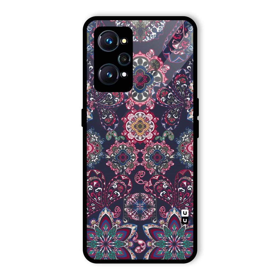 Navy Blue Bloom Pattern Glass Back Case for Realme GT Neo2