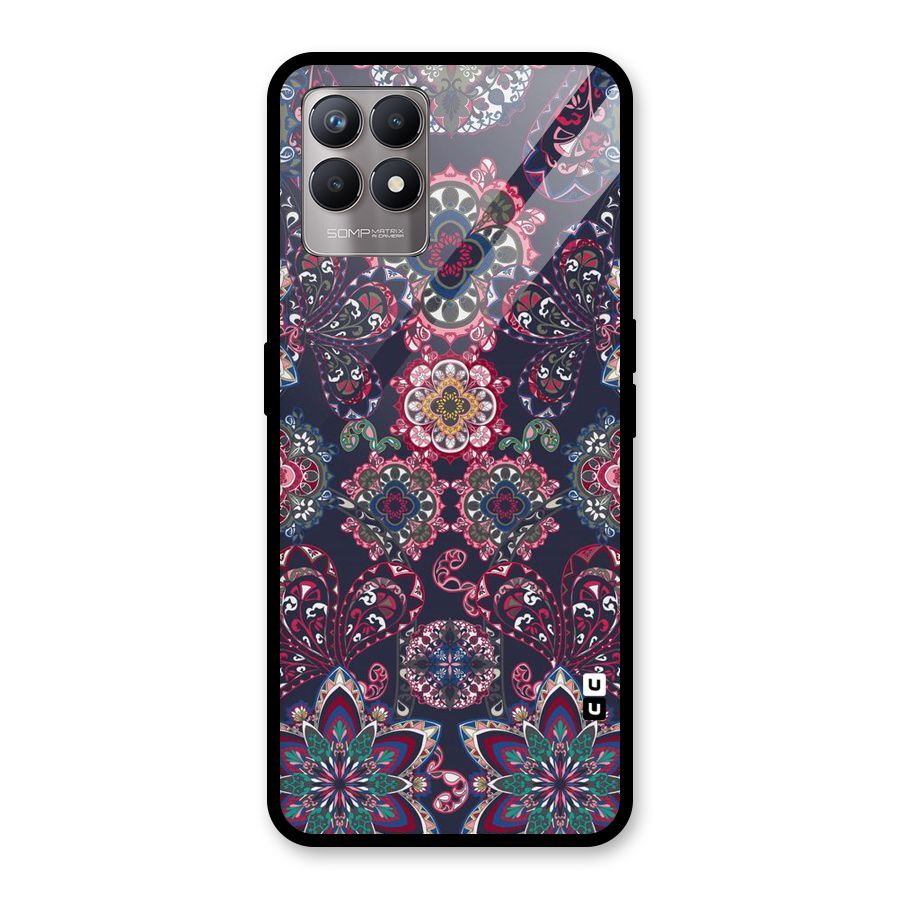 Navy Blue Bloom Pattern Glass Back Case for Realme Narzo 50