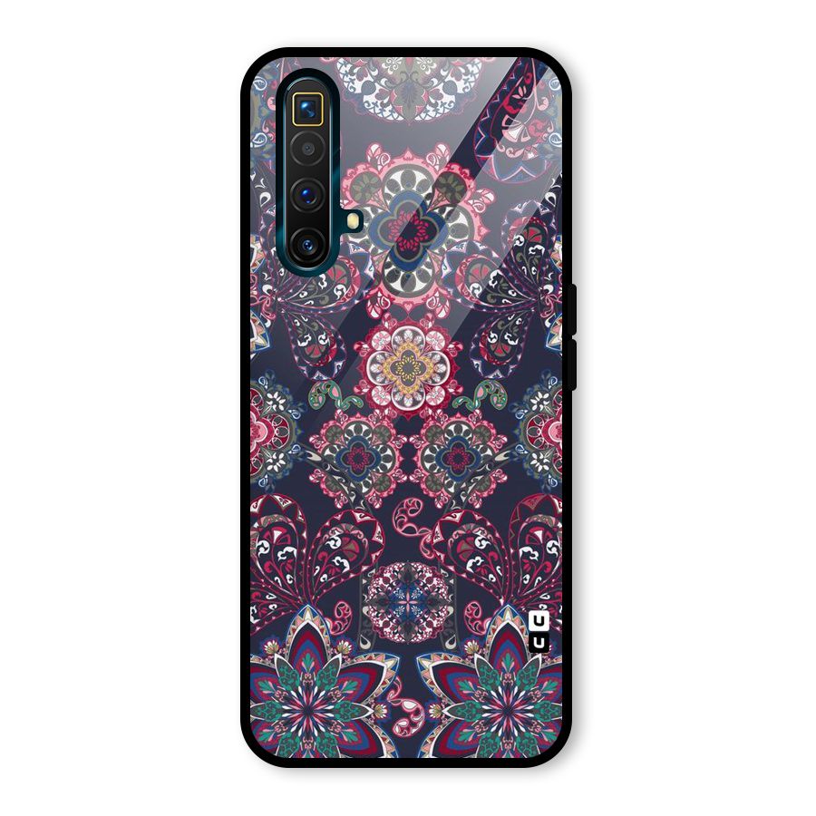 Navy Blue Bloom Pattern Glass Back Case for Realme X3
