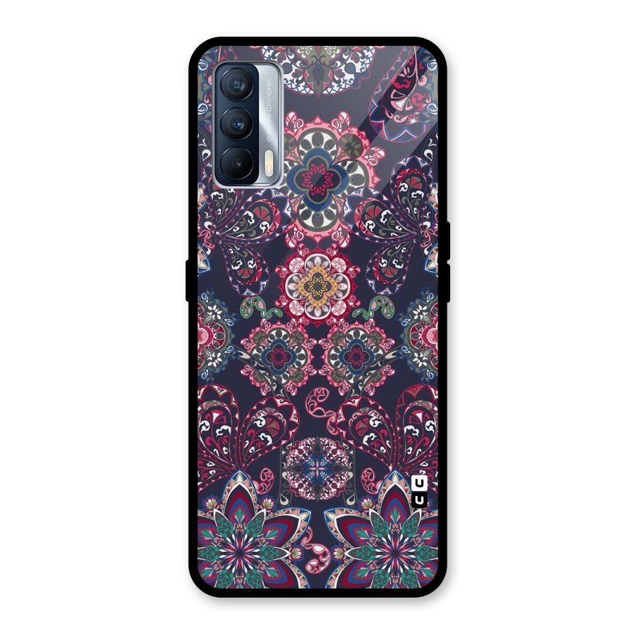 Navy Blue Bloom Pattern Glass Back Case for Realme X7