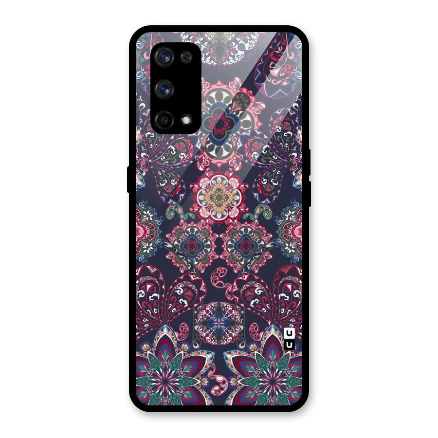 Navy Blue Bloom Pattern Glass Back Case for Realme X7 Pro