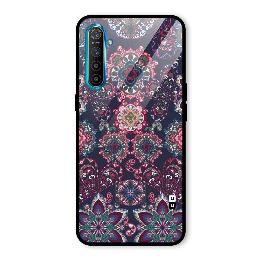 Navy Blue Bloom Pattern Glass Back Case for Realme XT