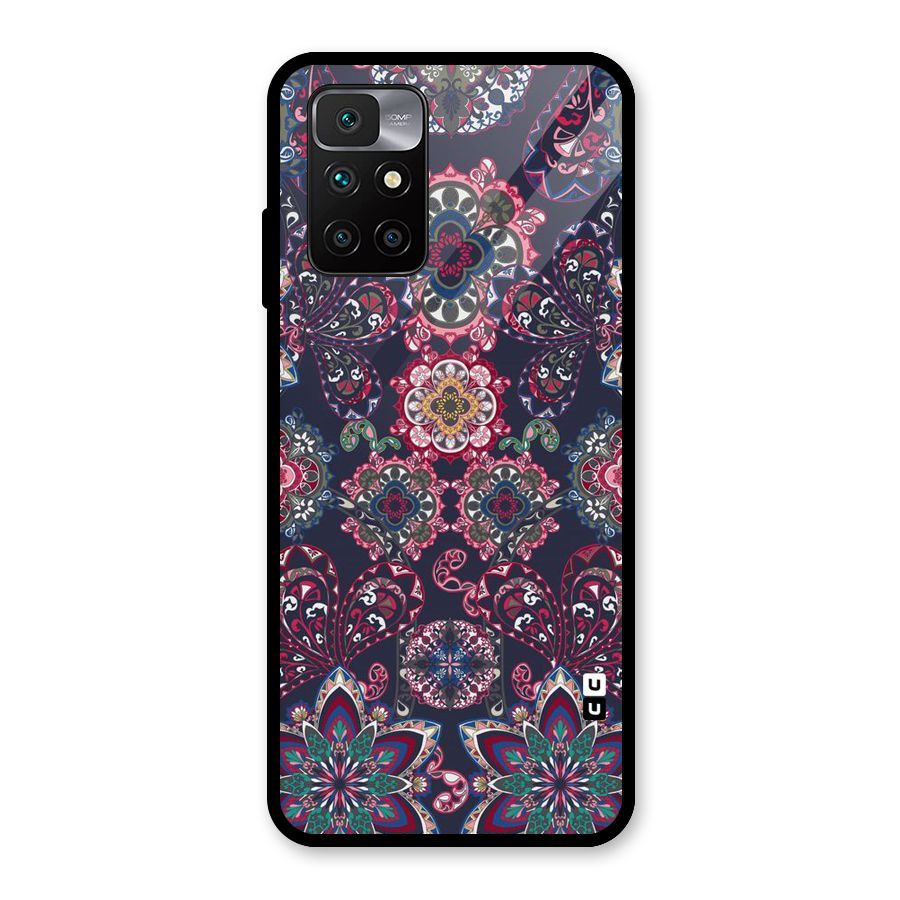 Navy Blue Bloom Pattern Glass Back Case for Redmi 10 Prime