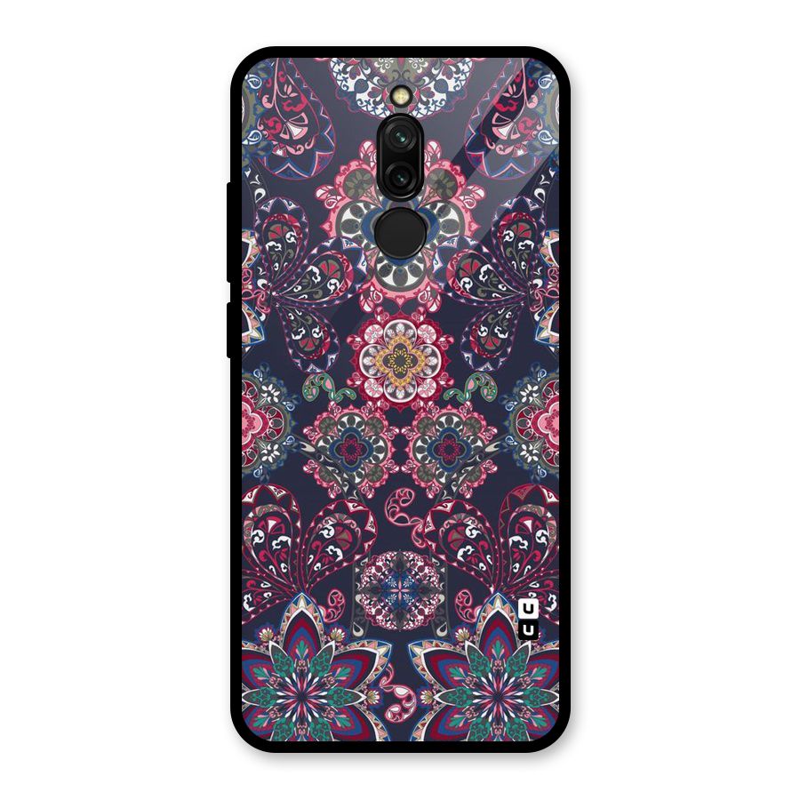 Navy Blue Bloom Pattern Glass Back Case for Redmi 8