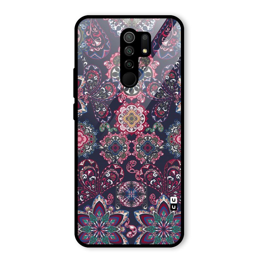 Navy Blue Bloom Pattern Glass Back Case for Redmi 9 Prime