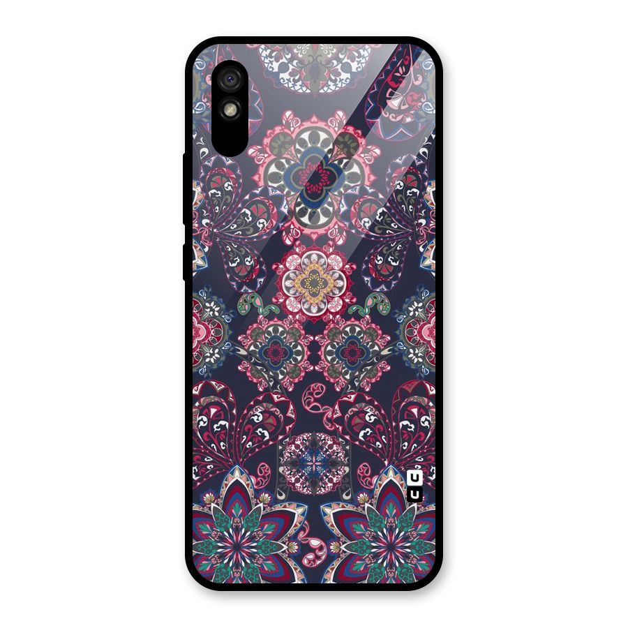 Navy Blue Bloom Pattern Glass Back Case for Redmi 9i