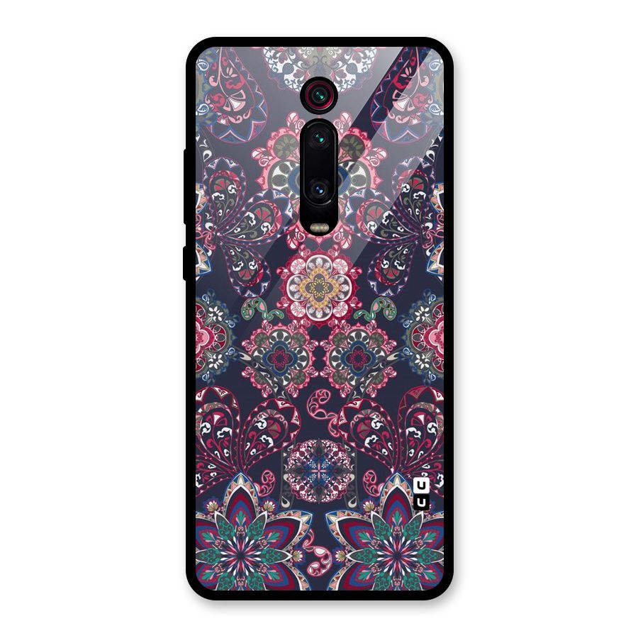 Navy Blue Bloom Pattern Glass Back Case for Redmi K20 Pro