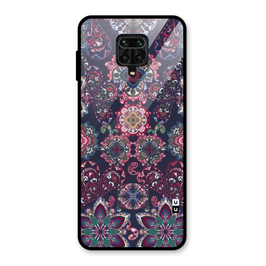 Navy Blue Bloom Pattern Glass Back Case for Redmi Note 10 Lite