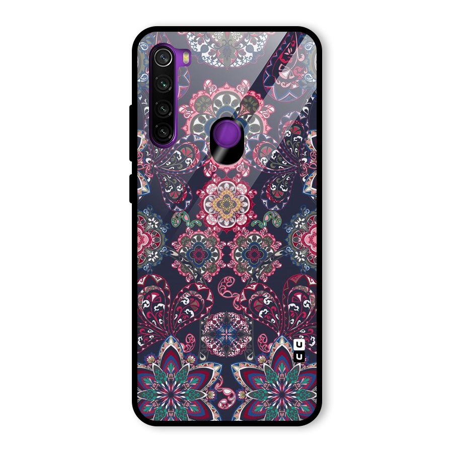 Navy Blue Bloom Pattern Glass Back Case for Redmi Note 8
