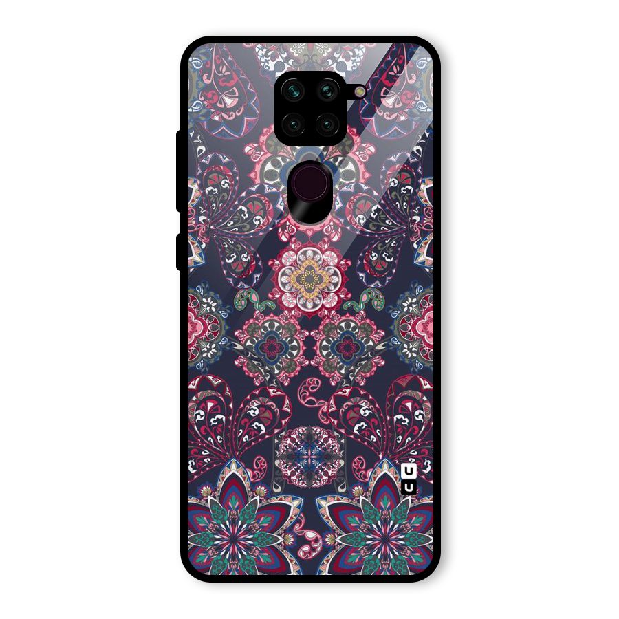 Navy Blue Bloom Pattern Glass Back Case for Redmi Note 9
