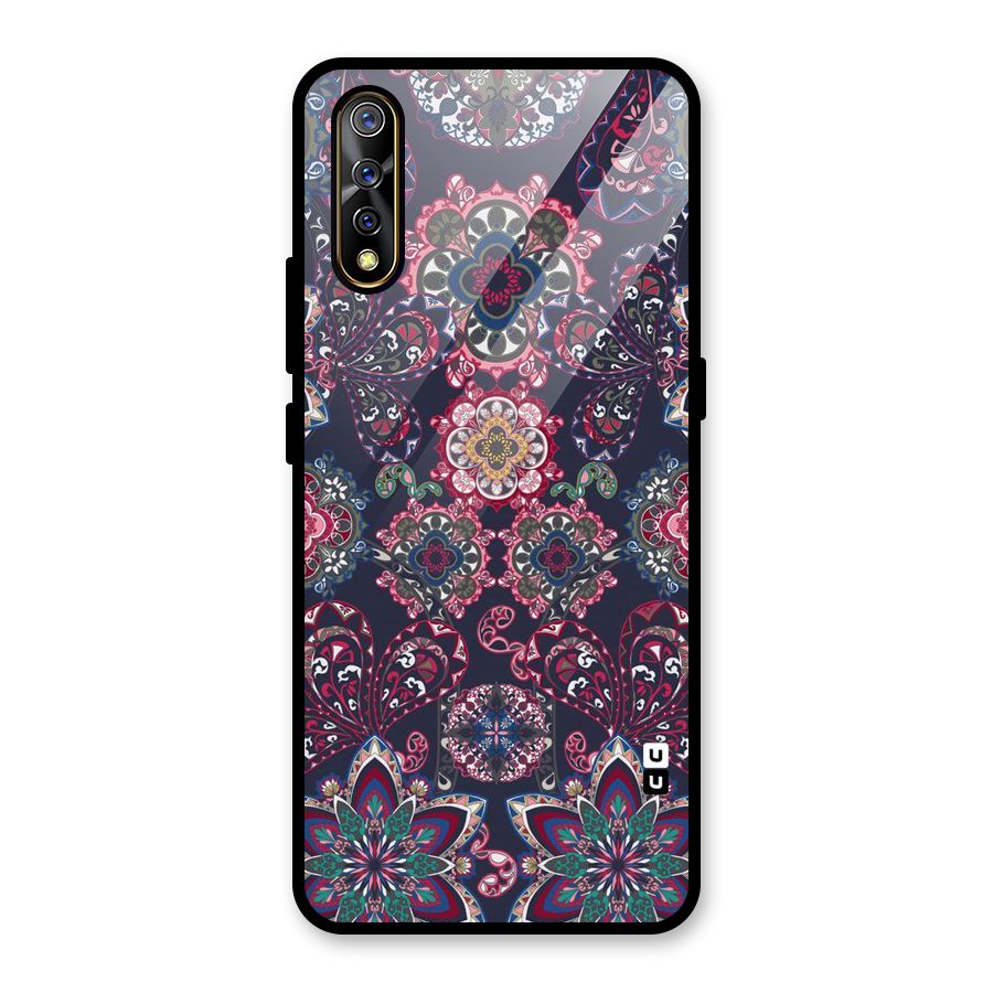 Navy Blue Bloom Pattern Glass Back Case for Vivo S1