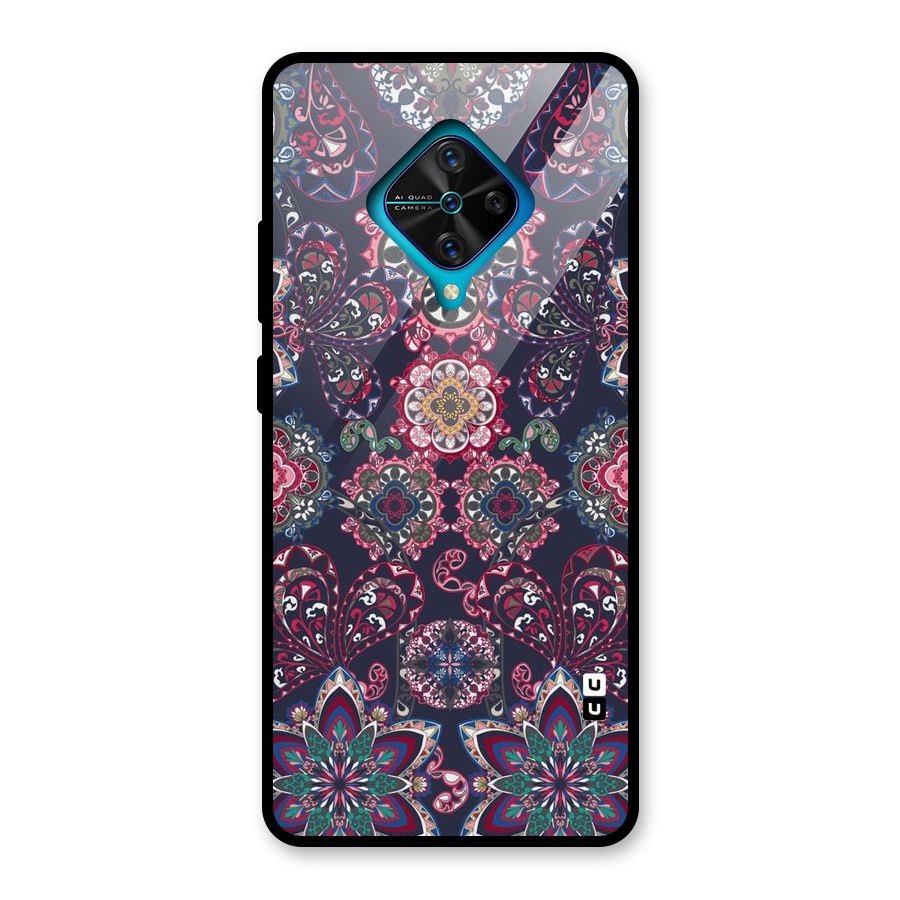 Navy Blue Bloom Pattern Glass Back Case for Vivo S1 Pro