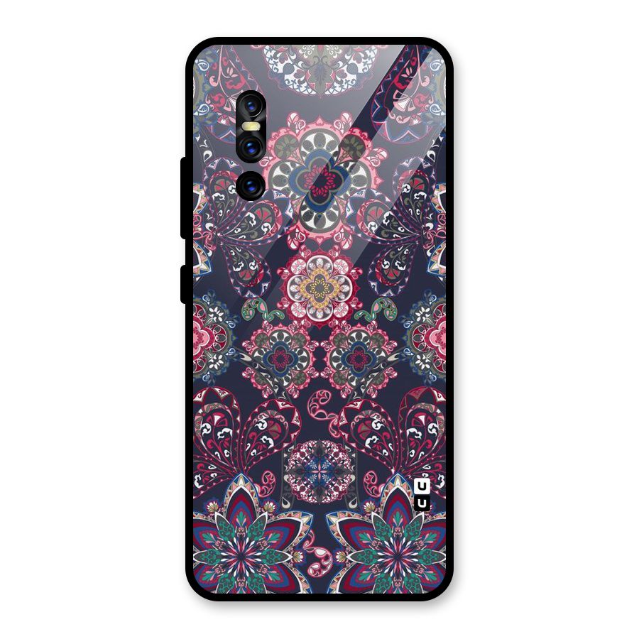 Navy Blue Bloom Pattern Glass Back Case for Vivo V15 Pro