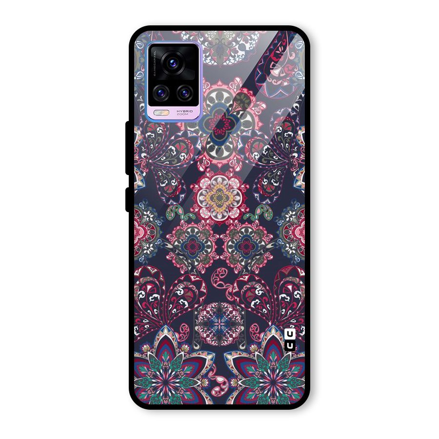 Navy Blue Bloom Pattern Glass Back Case for Vivo V20 Pro