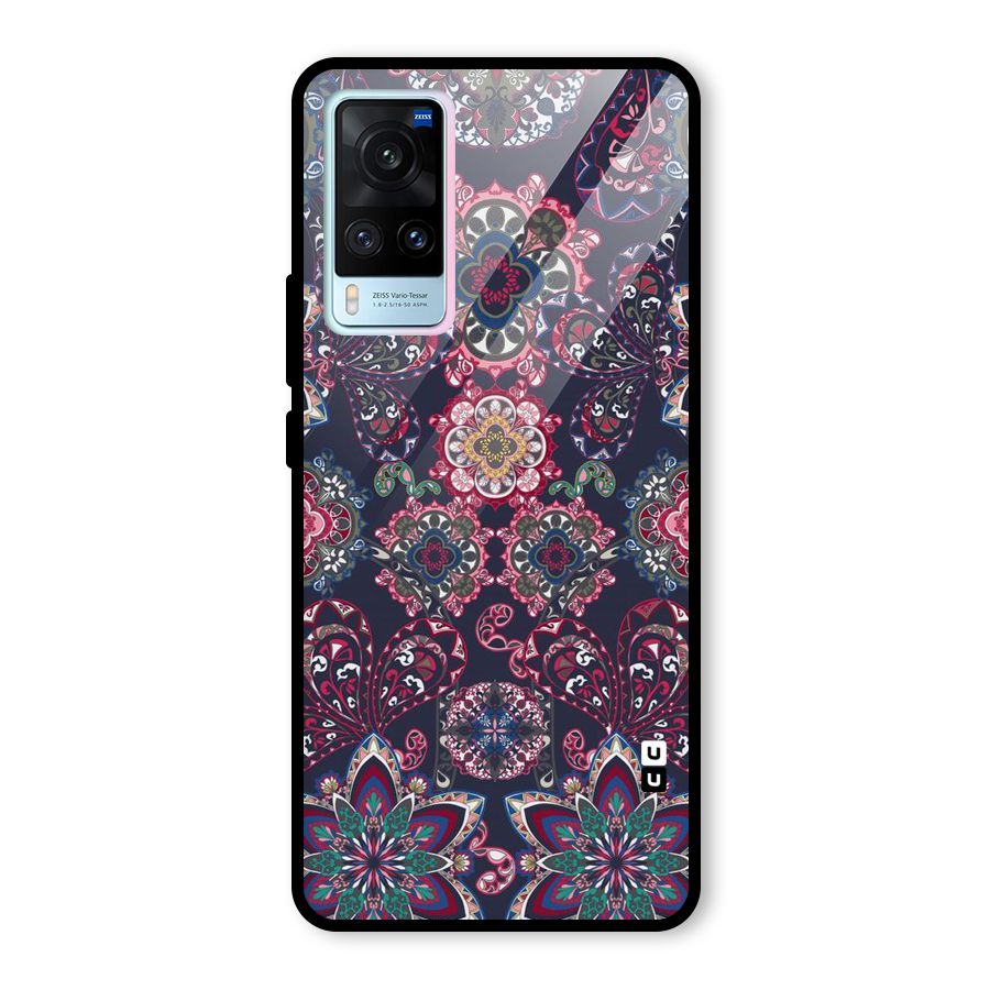 Navy Blue Bloom Pattern Glass Back Case for Vivo X60