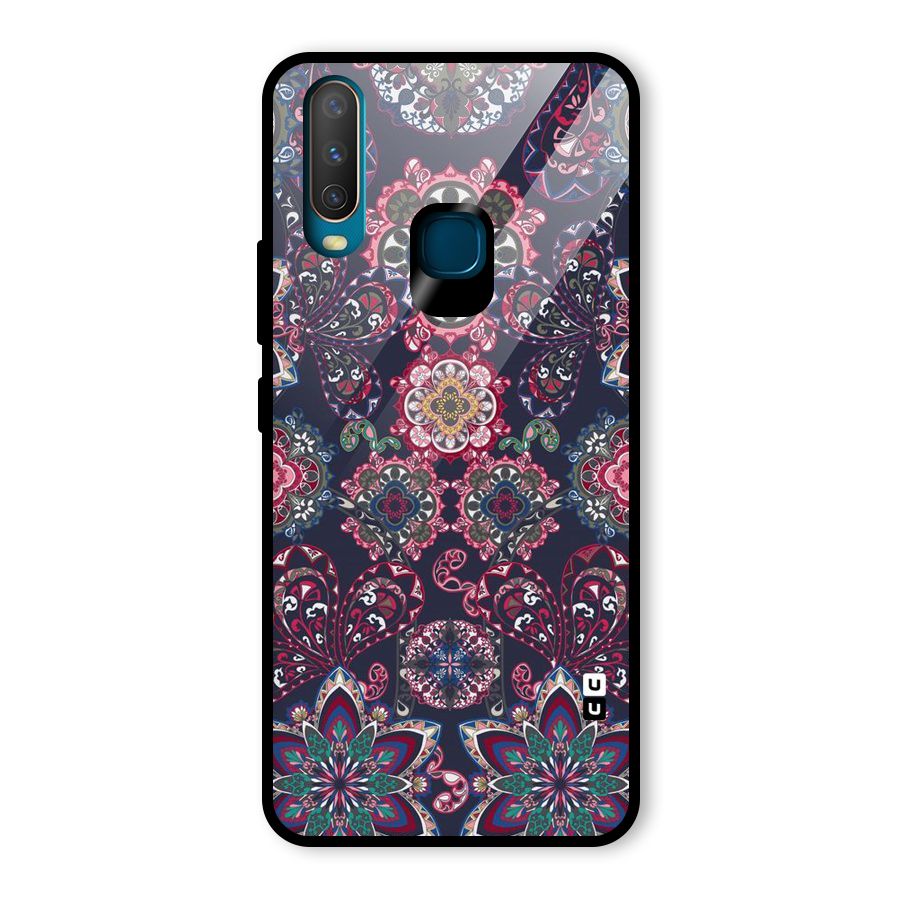 Navy Blue Bloom Pattern Glass Back Case for Vivo Y17