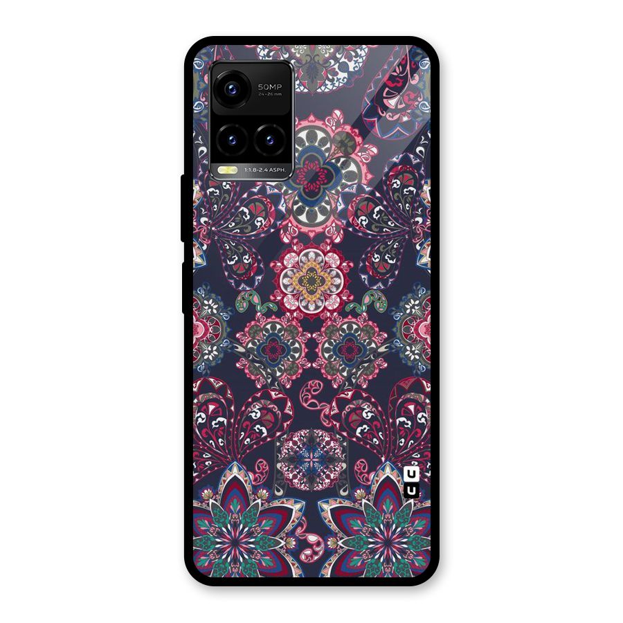 Navy Blue Bloom Pattern Glass Back Case for Vivo Y21T