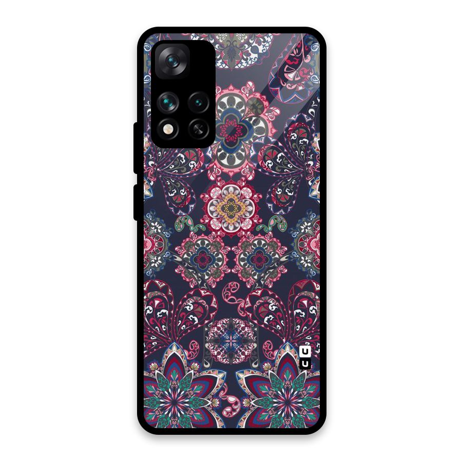 Navy Blue Bloom Pattern Glass Back Case for Xiaomi 11i HyperCharge 5G