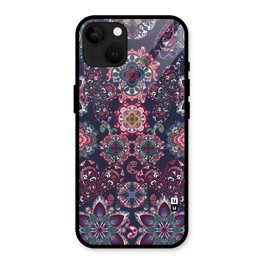 Navy Blue Bloom Pattern Glass Back Case for iPhone 13