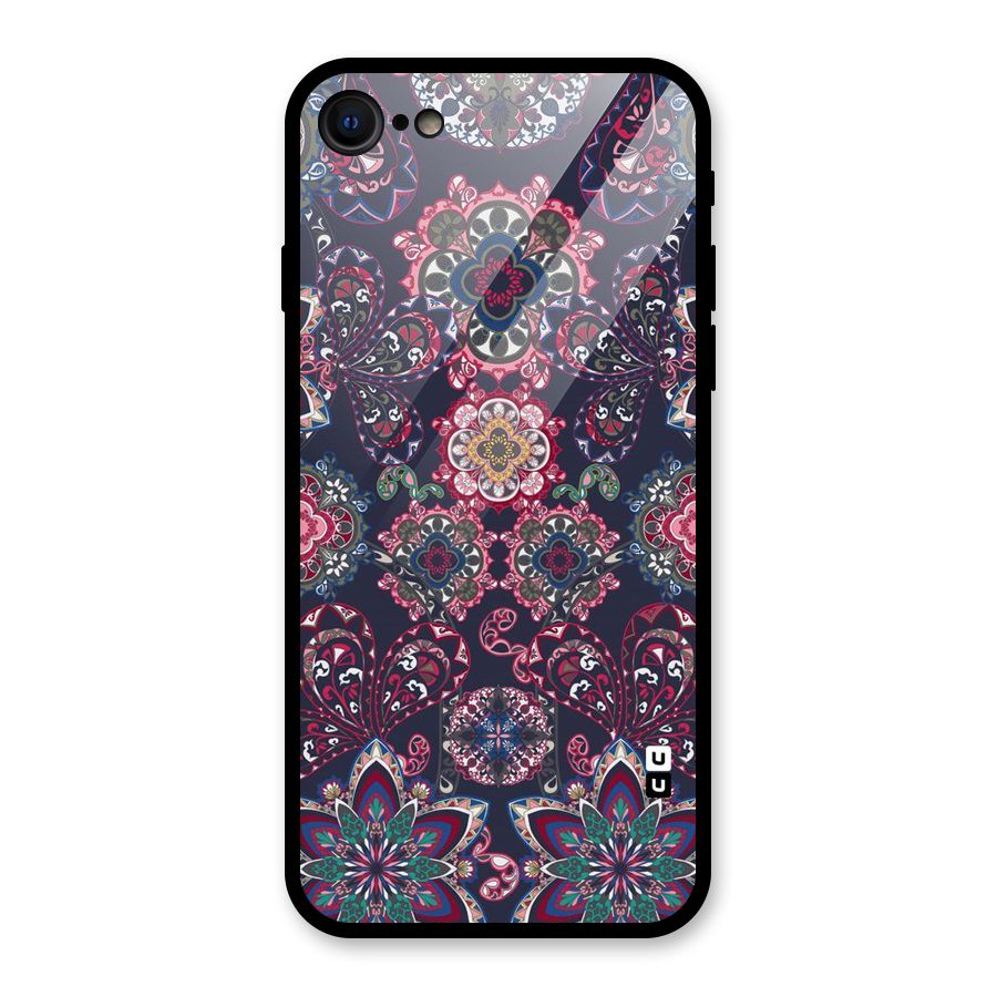 Navy Blue Bloom Pattern Glass Back Case for iPhone SE 2022
