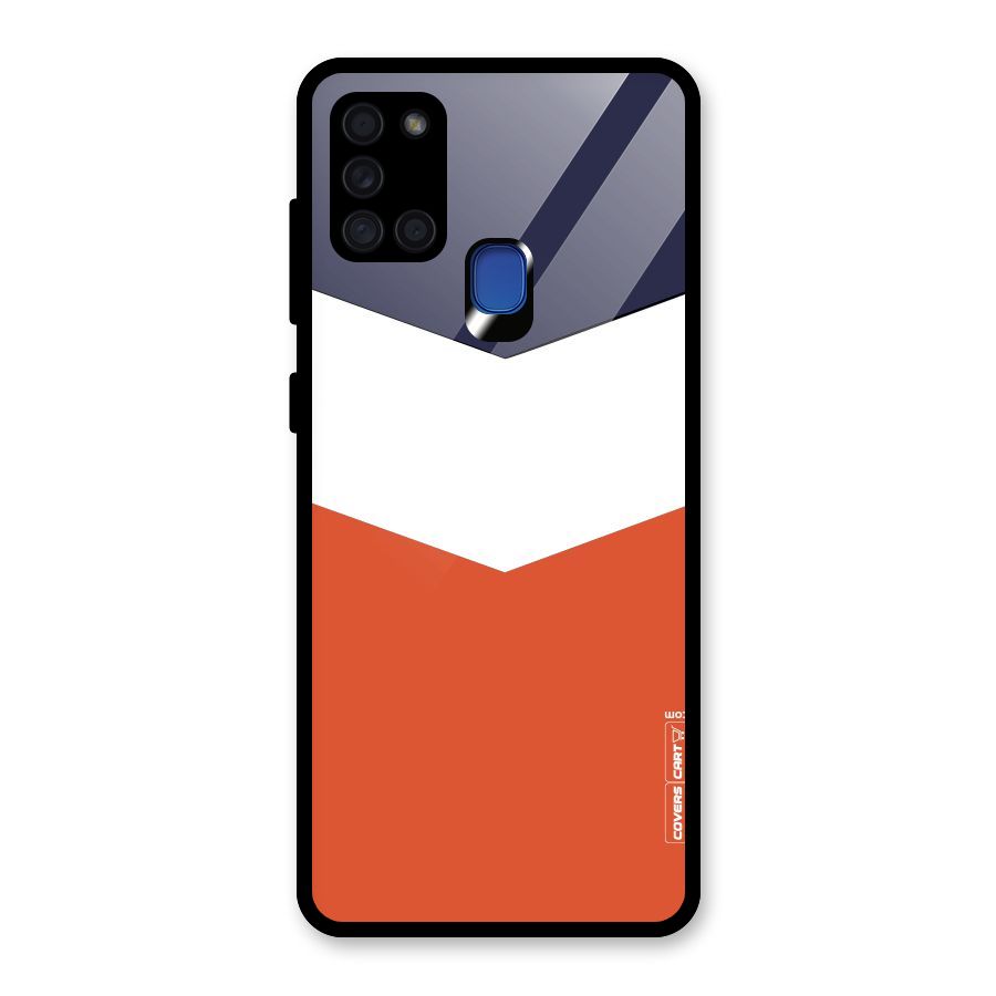 Navy Blue White Orange Arrow Glass Back Case for Galaxy A21s