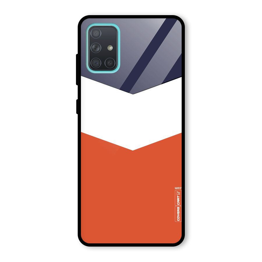 Navy Blue White Orange Arrow Glass Back Case for Galaxy A71