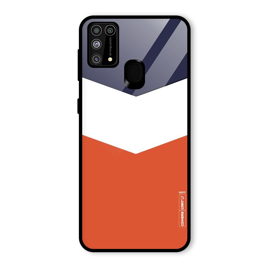 Navy Blue White Orange Arrow Glass Back Case for Galaxy F41