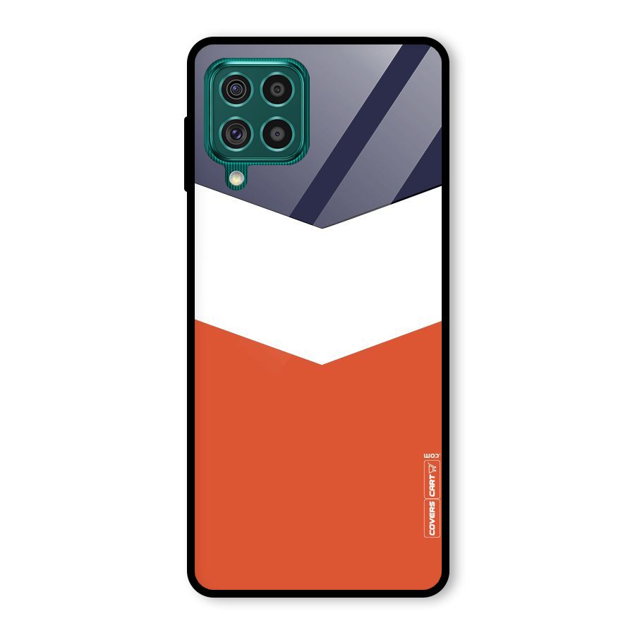 Navy Blue White Orange Arrow Glass Back Case for Galaxy F62