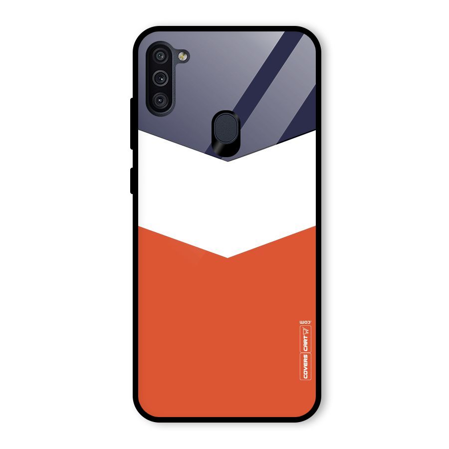 Navy Blue White Orange Arrow Glass Back Case for Galaxy M11
